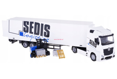 Bburago Mercedes Benz Actros SEDIS Logistics s vysokozdvižným vozíkem 1:43