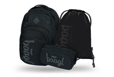 BAAGL 3 SET Coolmate Black: batoh, penál, sáček